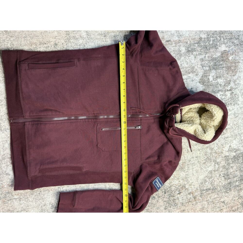 ABERCROMBIE & FITCH SHERPA LINED FULL ZIP HOODIE SWEATSHIRTS BURGUNDY MENS SZ M - Picture 8 of 11